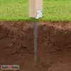 A cross-section of soil showing a wooden post anchored into the ground with a metal post support. Náhled obrázku produktu