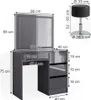 A size chart and product image of a vanity table and stool with dimensions. Náhľad obrázku produktu