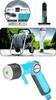 A collage of product images including a hose reel, a hose cross-section, and a spray gun, with a lifestyle shot of someone using a hose reel. Podgląd zdjęcia produktu