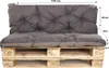 A gray pallet cushion set is shown on a wooden pallet. Produktbild-Vorschau