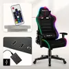 A collage showing a gaming chair with RGB lighting, a remote control for the lighting, and a charging station with USB ports. Anteprima dell’immagine prodotto