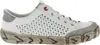A side view of a single white and gray women's sneaker with perforations. Podgląd zdjęcia produktu