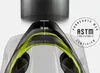 Close-up view of a helmet's internal structure, highlighting safety features and certifications. Voir les images du produit