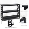 A black three-tier shelf unit with close-up insets highlighting its features. Podgląd zdjęcia produktu