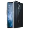 A transparent silicone case is shown on a black Oppo Reno smartphone. The phone has a pop-up camera mechanism. Podgląd zdjęcia produktu