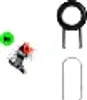 A collection of electronic components, including a green circular object with text, a red and black device, and a black circular object with two prongs. Produktbild-Vorschau
