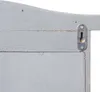 A close-up view of the back of a gray wooden mirror frame, showing a metal hanging bracket attached to the wood. Náhled obrázku produktu