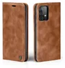 A brown leather flip case for a smartphone, shown from the front and side. Produktbild-Vorschau