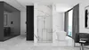 A modern bathroom with a shower enclosure, bathtub, and a large window overlooking a city. Anteprima dell’immagine prodotto