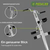 A marketing image showing a close-up of a foldable exercise bike with callouts highlighting its features. Produktbild-Vorschau