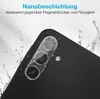 Close-up of a smartphone camera lens protector with water droplets, highlighting its water-repellent feature. Produktbild-Vorschau