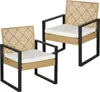 Two outdoor chairs with white cushions and woven brown seats and backs, set against a white background. Produktbild-Vorschau