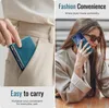 A collage showing a phone case being put into a pocket and a woman using a phone with a case. Produktbild-Vorschau