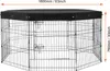 A black metal dog playpen with a black fabric cover on top, shown from the front-left. Produktbild-Vorschau