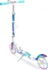 A white scooter with colorful accents is shown against a white background. Produktbild-Vorschau