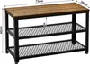 A shoe rack with a wooden top and two metal shelves, shown with dimensions indicated. Produktbild-Vorschau