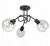 A black ceiling light with three clear glass globe shades and exposed LED bulbs, mounted on a white background. Produktbild-Vorschau