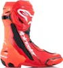 A single red, orange, black, and white Alpinestars Supertech R motorcycle boot is shown against a white background. Náhled obrázku produktu