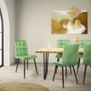 A dining room setting with a wooden table and green chairs. Produktbild-Vorschau