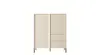 A neutral studio shot of a beige and gray cabinet with two doors and three drawers. Produktbild-Vorschau