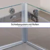 Close-up view of a shower enclosure corner with sliding mechanism. Produktbild-Vorschau