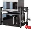 A product shot of a microwave stand with two microwaves and kitchen utensils. Náhľad obrázku produktu