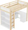 A loft bed with an integrated desk and bookshelf, shown from a slightly elevated angle against a white background. Anteprima dell’immagine prodotto