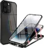 A black iPhone case is shown disassembled, with the front and back covers separated, revealing the magnetic closure mechanism. A second, assembled iPhone with a similar case is visible in the background. Produktbild-Vorschau