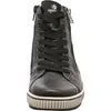 A front view of a black high-top sneaker. Voir les images du produit