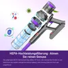 Diagram of a vacuum cleaner showing its internal HEPA filtration system, with illustrations of bacteria and a shield icon. Produktbild-Vorschau
