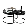 2er Set Couchtisch mit Marmormuster und Metallrahmen Produktbild-Vorschau 1