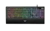 A gaming keyboard with RGB lighting is shown from a top-down perspective against a white background. Produktbild-Vorschau