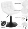 A collage showing a white chenille stool with a black base, highlighting its features. Produktbild-Vorschau