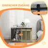 A dog kennel with a sliding door, shown with a husky inside. Text overlays highlight features like 'Einfacher Zugang' (Easy Access) and 'Schiebetür' (Sliding Door). A close-up inset shows the locking mechanism. Anteprima dell’immagine prodotto