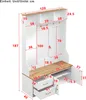 A diagram showing the dimensions of a white and wood-colored hallway cabinet. Produktbild-Vorschau