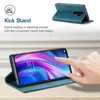 A phone case with a kickstand feature is shown in use, with a hand interacting with the phone screen. Produktbild-Vorschau