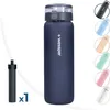 A navy blue Wessper water filter bottle is shown centrally, with a black filter accessory and 'x1' text to the left. A collage of other colored bottles is displayed on the right. Náhled obrázku produktu