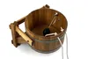 A wooden bucket with a float mechanism inside, mounted on a wooden stand. Produktbild-Vorschau