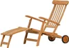 A wooden deckchair with a footrest and wheels, shown against a white background. Produktbild-Vorschau