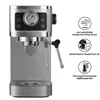 A silver espresso machine with a pressure gauge and control buttons, shown with feature callouts on the right. Náhled obrázku produktu