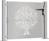 A light gray garden gate with a tree design cut out. Produktbild-Vorschau
