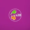 A circular graphic with icons representing food items and a quantity. Produktbild-Vorschau