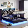 Lit Coffre 140x200 cmPolyuréthaneNoir, LED, Charge USB, Voir les images du produit 9