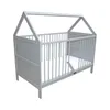 A light gray baby crib with a house-shaped frame, shown against a white background. Produktbild-Vorschau
