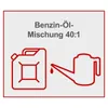 An illustration showing a jerrycan next to a watering can with a drop of liquid falling, indicating a fuel mixture. Produktbild-Vorschau