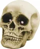 A close-up, front-facing studio shot of a Halloween skull decoration with glowing red eyes against a white background. Anteprima dell’immagine prodotto