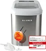 A KLAMER ice maker is shown with a cocktail and an ice scoop, along with a test result badge. Produktbild-Vorschau