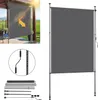 A collage of images showing an outdoor roller blind, its components, and a close-up of the crank mechanism. Produktbild-Vorschau