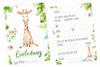 Two invitation cards with a jungle theme and a giraffe illustration. One card has the word 'Einladung' (Invitation) and the other has text fields for party details. Produktbild-Vorschau