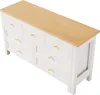 A white dresser with a wooden top and gold handles, shown from a high angle. Podgląd zdjęcia produktu
